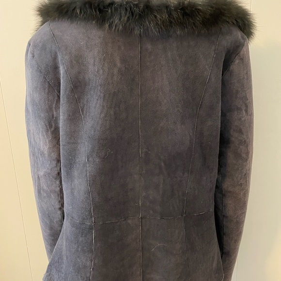 Charcoal and Suede Fur Jacket with tie front - Picture 3 of 5